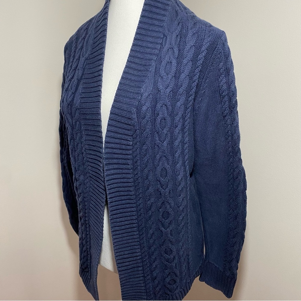 L.L. Bean Navy Cable Knit fisherman Cardigan Medium